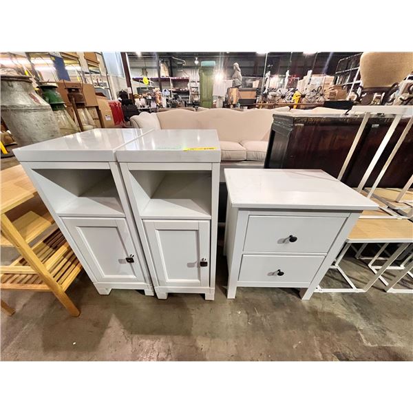 3 White nightstands (tall ones are 13in W 18in D 22in H)