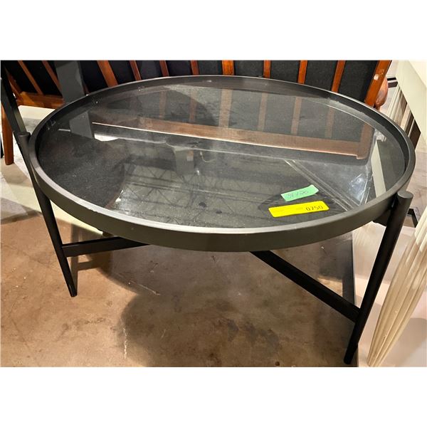 Smoke glass top aluminum framed round coffee table (34 round x 20 H)