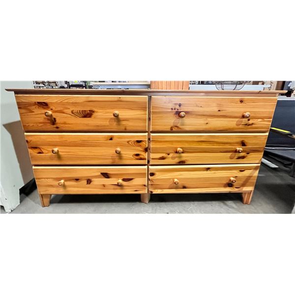 Solid pine 6-drawer dresser (approx. 61in W 17in D 32in H)