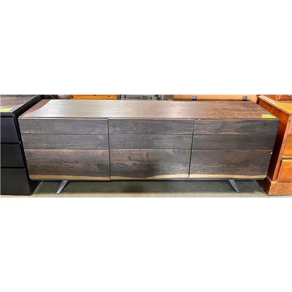 Fumed oak sideboard w/self closing door (approx. 79in W 18in D 29in H)