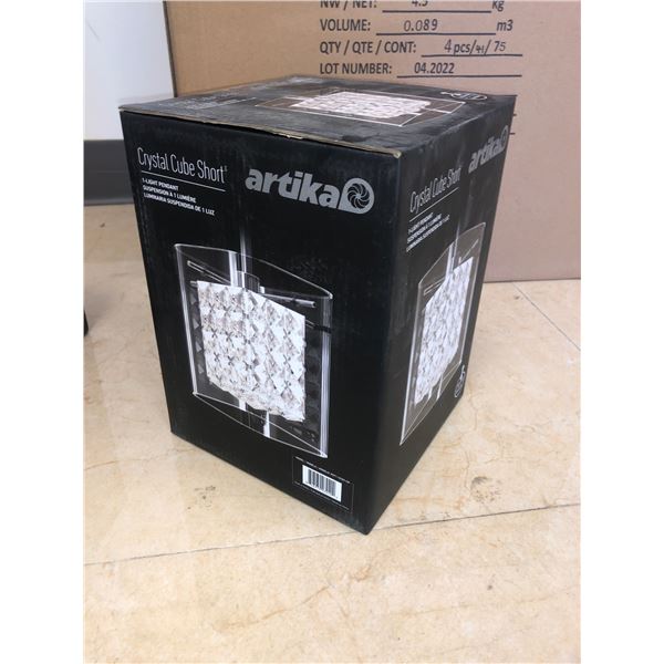 New single Artika Crystal cube short pendant light in box