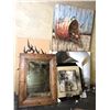 Image 1 : Group of 8 NEW assorted decorative paintings / wall hangings & 1 framed wall mirror