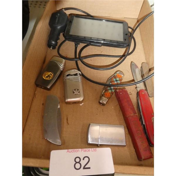 pocket knives, lighters, Garmin gps