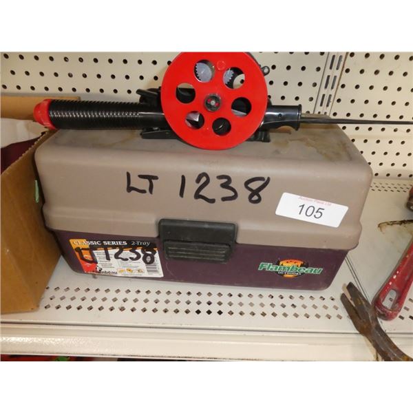 tackle box w/ fishing supplies/contents & rod