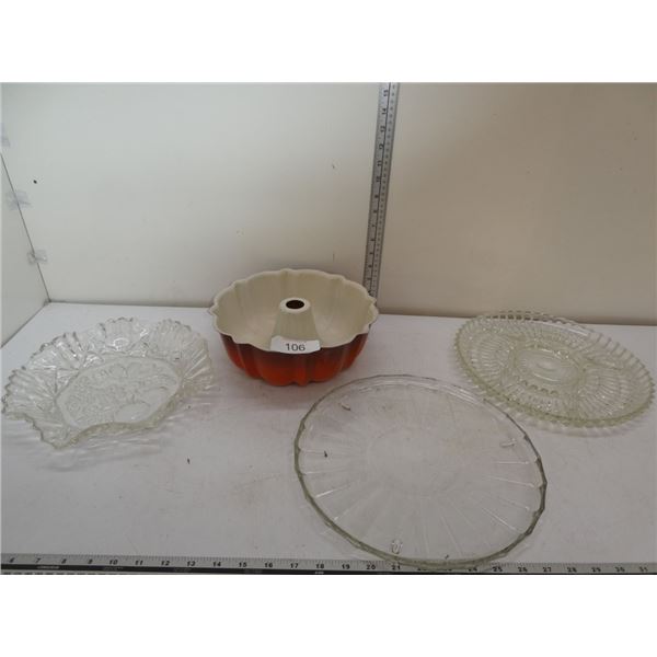glass serving plates, bundt pan