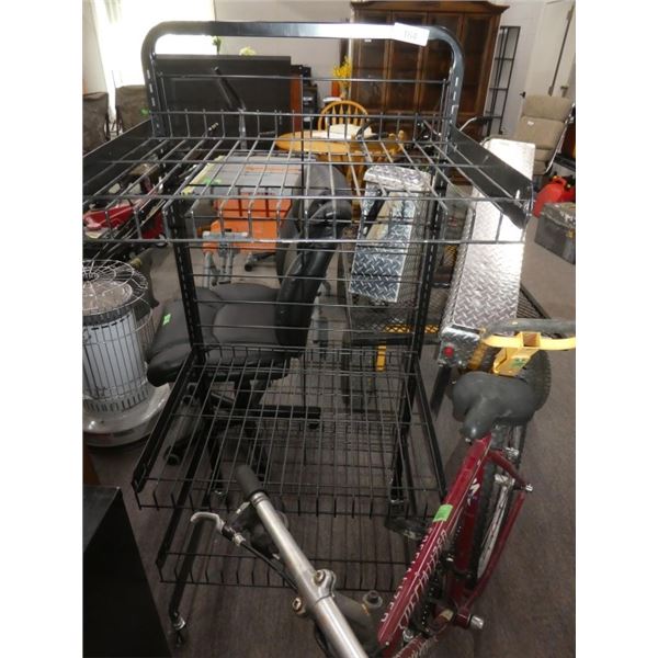 metal/wire display shelf on wheels