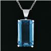 Image 6 : Handmade 14K White Gold 16.65 ctw Emerald Cut London Blue Topaz Solitaire Pendan