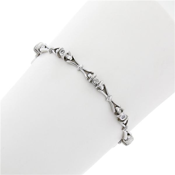 New 14K White Gold 7" .33 ctw Bezel Set Diamond & Figure "X" Link Tennis Bracele