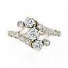 Image 4 : Antique 18K White Gold 1.11 ctw Old European Mine Diamond Three Stone Bypass Rin