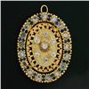 Image 3 : Vintage 14k Gold 2.4 ctw Diamond Sapphire Moonstone Oval Wreath Brooch Pendant