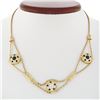 Image 1 : Vintage 14k Gold 2.28 ctw Round Sapphire & Diamond Cluster 16" Statement Necklac