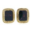 Image 1 : Vintage 14K Yellow Gold Octagonal Bloodstone Twisted Wire Frame Button Earring
