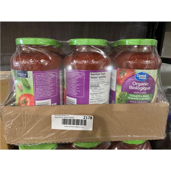 CASE LOT- Great Value Organic Tomato Basil Pasta Sauce 6x700ml