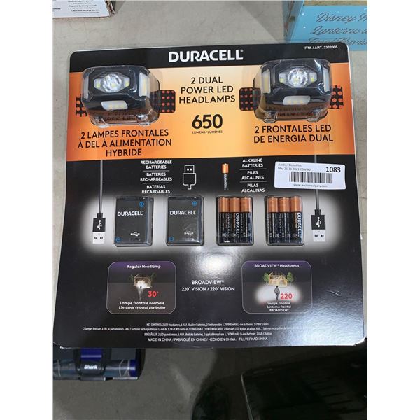Duracell Duel Power Head Lamps 650 Lumens Rechargable Batteries Pack of 2