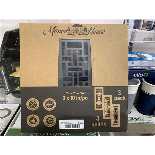 Manor House Oriental Decor Floor Register Vent Covers 3 Pack, 4" x 10" inches