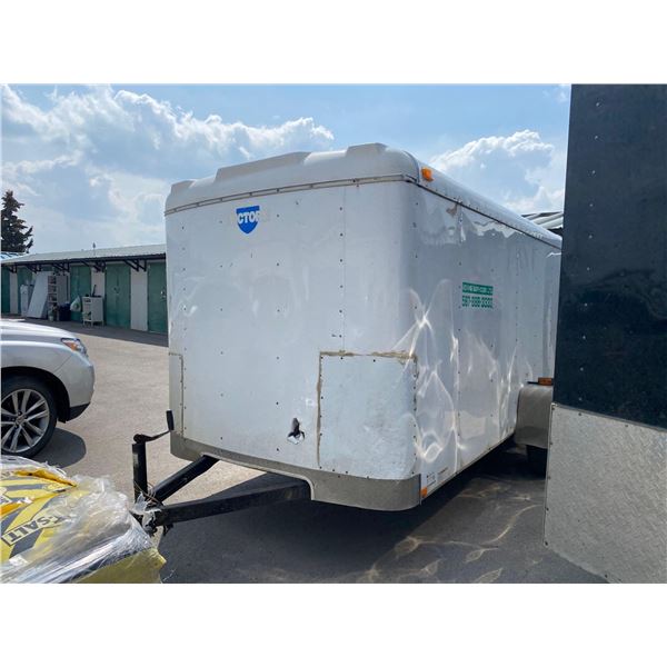 International 14 ft x 5.5 ft enclosed Utility Trailer , white , double barn doors, VIN 4RACS121X9N06