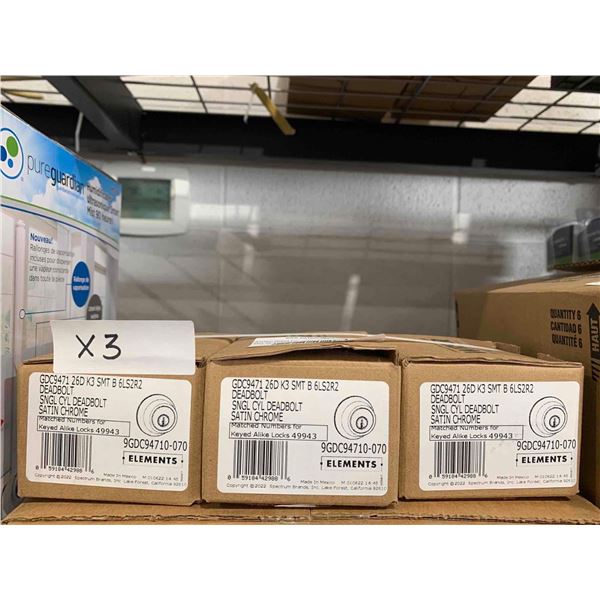 Weiser Elements Dead Bolt Single Cylinder Satin Chrome Lot of 3