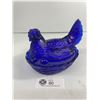 Image 1 : Vintage Cobalt Blue Glass Molded Depression Glass Hen on Nest Serving Dish