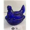 Image 2 : Vintage Cobalt Blue Glass Molded Depression Glass Hen on Nest Serving Dish