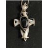 Image 2 : Large Vintage Sterling Silver w/Inlaid Onyx & Mother Of Pearl Cross 2 1/2" x 1 1/2" w/925 Sterling H
