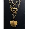 Image 2 : Very Large 925 Silver Necklace, Gilded w/Double Chain, 2 Tier Hearts Original Patina. Unusual