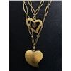 Image 2 : Very Large 925 Silver Necklace, Gilded w/Double Chain, 2 Tier Hearts Original Patina. Unusual