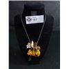 Image 1 : Unusual Necklace, 925 Sterling Silver Snakeskin Chain w/ Multi Pendants. Ivory, Amber, Jade, TigerEy