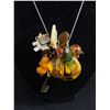 Image 2 : Unusual Necklace, 925 Sterling Silver Snakeskin Chain w/ Multi Pendants. Ivory, Amber, Jade, TigerEy