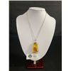 Image 1 : Large Vintage One Side Polished Genuine Amber Chunk Pendant w/U.C Marked Silver Chain