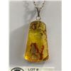 Image 2 : Large Vintage One Side Polished Genuine Amber Chunk Pendant w/U.C Marked Silver Chain