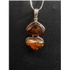 Image 2 : 925 Sterling Silver w/Genuine Amber Pendant. Large w/Snakeskin 925 Silver Chain. 23"