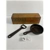 Image 1 : Vintage Kraft Velveeta Cheese Wooden Box, Cast Iron Drink Beer Opener & Mini Cast Iron Pan