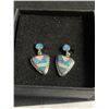 Image 2 : Beautiful Zuni Sterling Silver Earrings w/ Very Colourful Opals Inlaid
