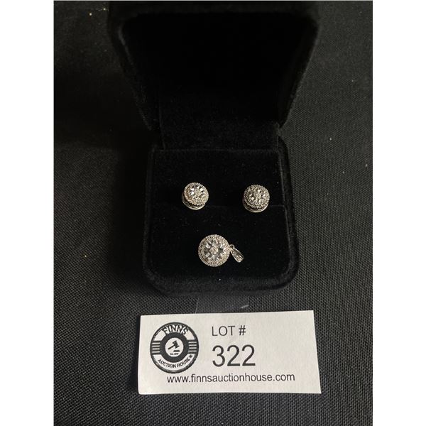 More Then 120 Diamonds, 3 Pc Vintage Sterling Silver Earring & Pendant Set, Very Unique