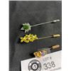 Image 2 : 3 Vintage Stick Pins, 1 BC Jade, 1 Australian Opal, Flower Pin