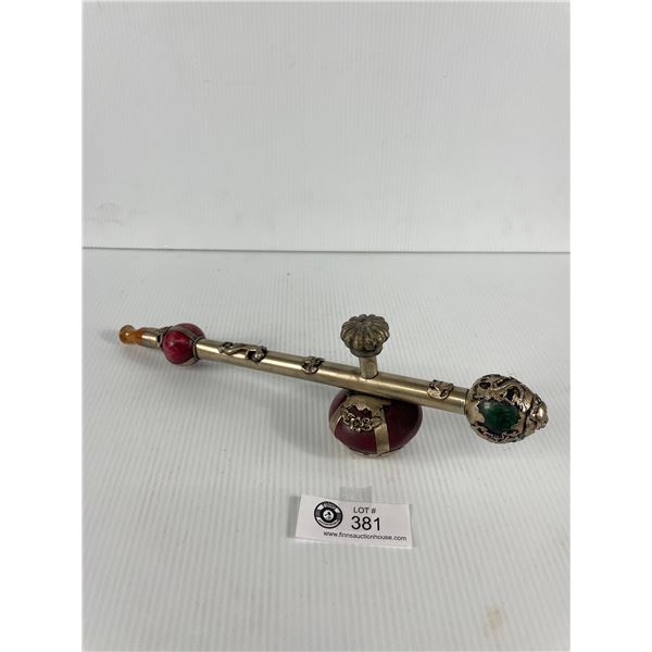 Stone & Silver Metal Opium Pipe (Chinese)