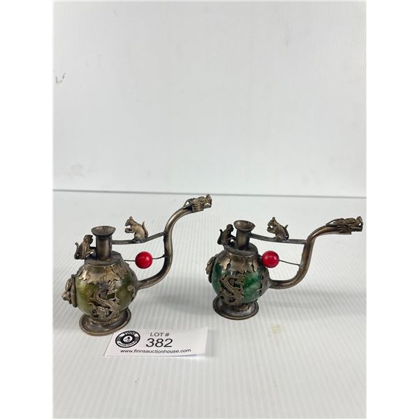 2 Chinese Stone & Silver Metal Snuff Bottles