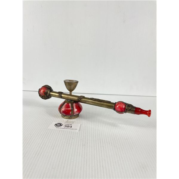 Stone & Silver Metal Opium Pipe (Chinese)