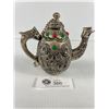 Image 1 : Chinese Silver Metal Teapot w/Inlay Stones