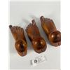 Image 2 : 3 Carved Wooden Feet Ashtrays