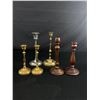 Image 1 : 5 Pc Brass & Wood Candlestick