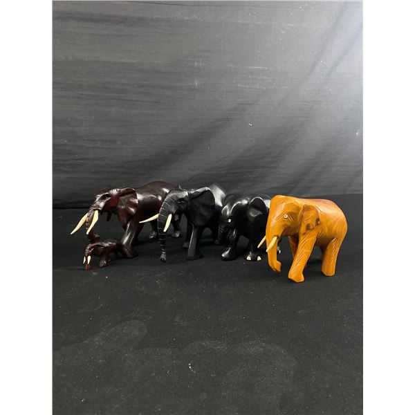 4 Carved Wooden Elephants