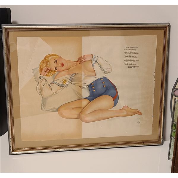 Original Framed Vargas PinUp Girl Print Approx. 17" x 21"