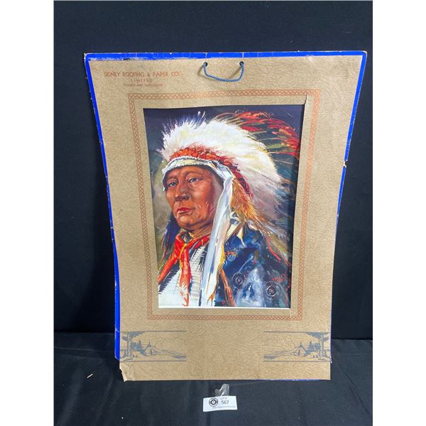 1950's Iconic Indian Chief Print Tilted 'Statue' From Sidney Roofing & Paper Co. Vancouver BC Approx