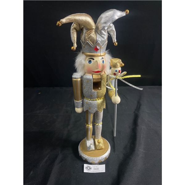 Very Unique Design "Jester w/Staff" Wood Nut Cracker Good Condition Approx. 16" Tall