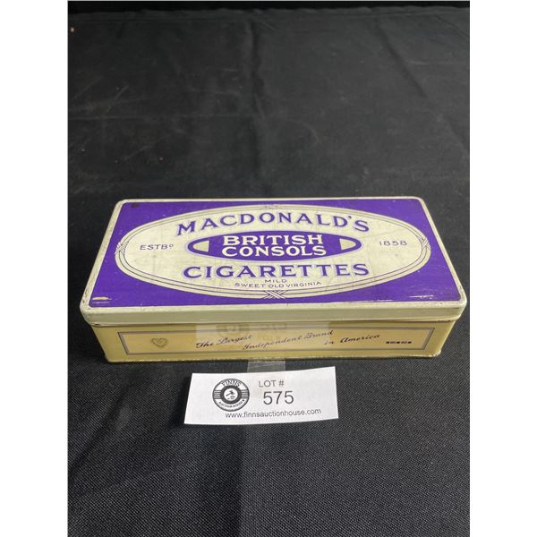 1940's Macdonald's British Consols "100" Pack Cigarette Tin. Very Nice Condition