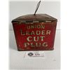 Image 3 : 1920's Union Leader Tobacco "Lunch Box" Tin, Bale Handle, Hinged Lid, Great Graphics
