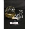 Image 1 : Paper Weight Lot - Murrano Glass Cat, V.Nason & C, Heavy 4 1/2" Faceted Crystal Ball w/Stand