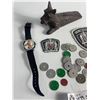 Image 2 : Vintage Collectibles- Cast Iron Scottie Door Wedge, Watch, Patches, Tobacco Cards, Tokens