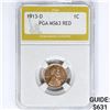 Image 1 : 1913-D Wheat Cent PGA MS63 RED